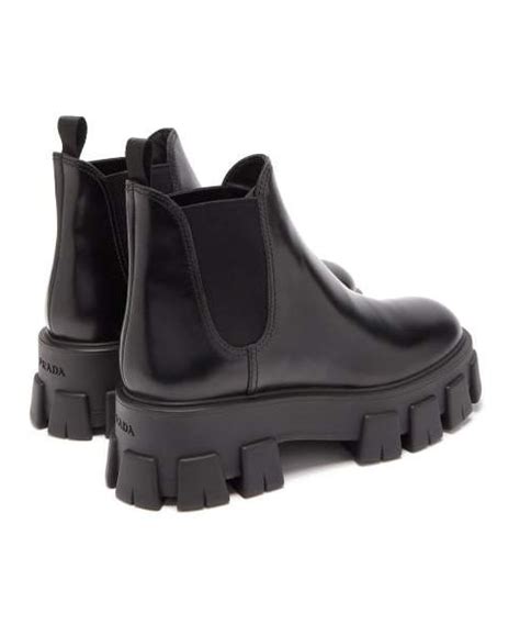 prada exaggerated tread sole leather ankle boots|Prada 55 leather ankle boots.